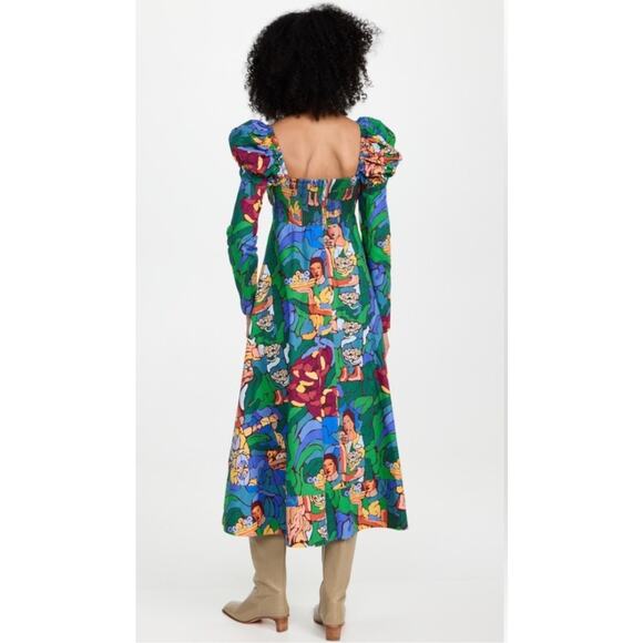 De Loreta Frida Printed Puff Shoulder Midi Dress Size XS - Picture 2 of 9
